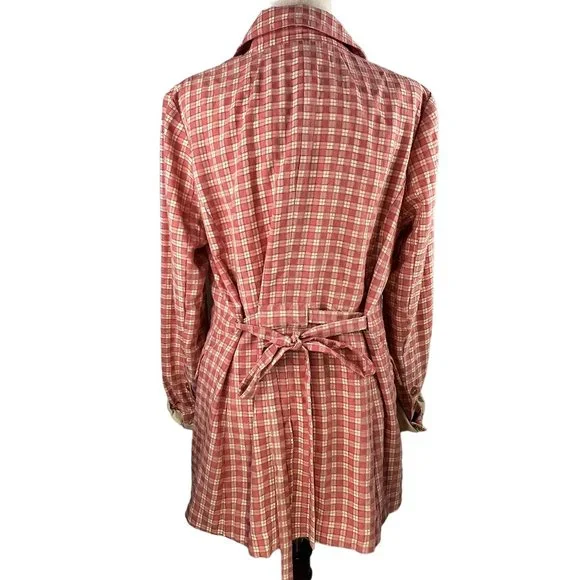 NWT FREE PEOPLE Pink/Rose Olivia Gingham Lightweight Blazer Trench Jacke… - Picture 7 of 16
